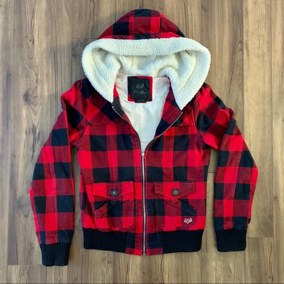 Fox Jackets & Blazers - Red Plaid Bomber Lumberjack Coat Jacket by Fox